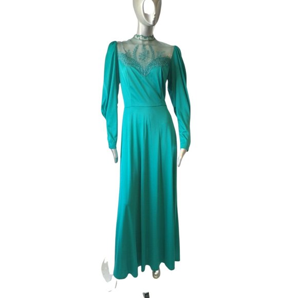 Vintage 70s Green Prom/Formal Dress - Picture 1 of 5